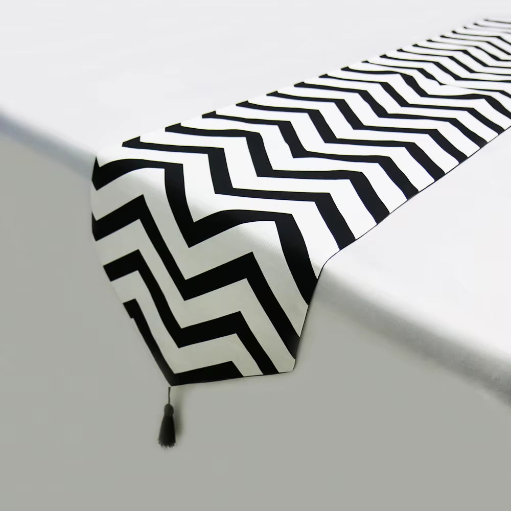 Elegant Black and White Striped Table Runner with Tassels - Perfect for Home Decor, Parties, and TV Cabinets