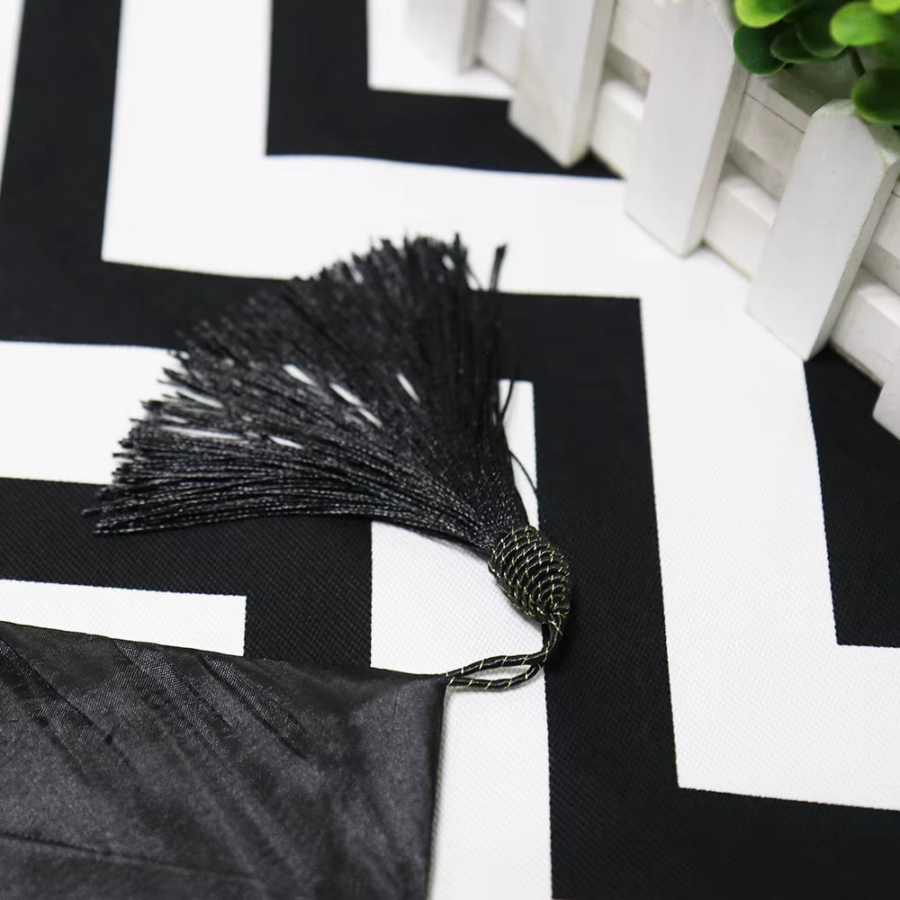 Elegant Black and White Striped Table Runner with Tassels - Perfect for Home Decor, Parties, and TV Cabinets