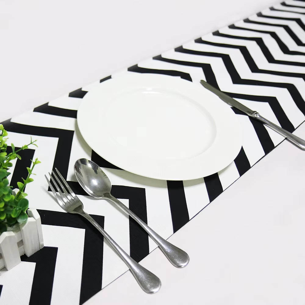 Elegant Black and White Striped Table Runner with Tassels - Perfect for Home Decor, Parties, and TV Cabinets